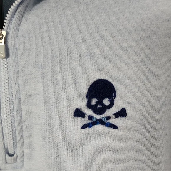 Women’s G/FORE Light Blue Quarter Zip Pullover Skull Logo Golf Sweatshirt - Picture 2 of 12